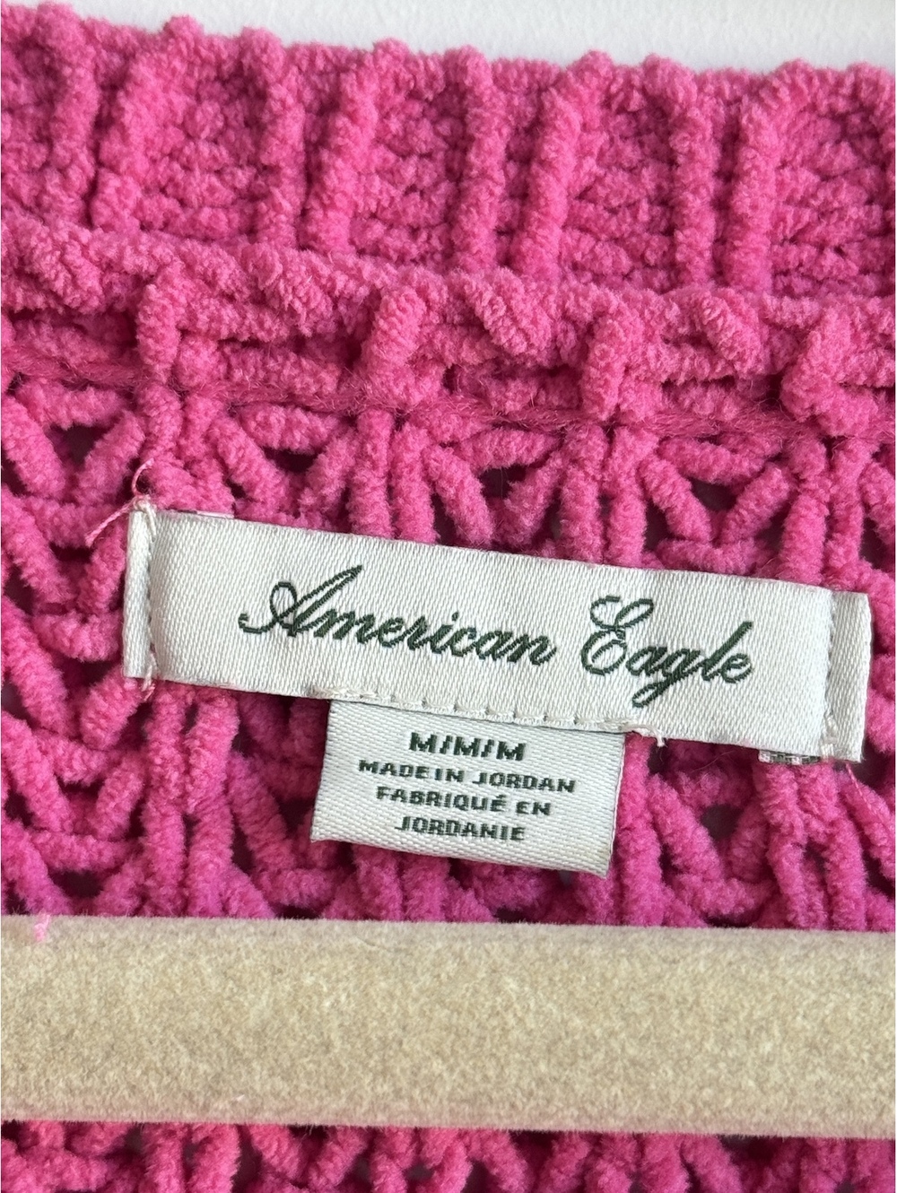 American Eagle Oversized Chenille Crewneck Sweater Hot Pink Chunky Knit Size M - Picture 2 of 9